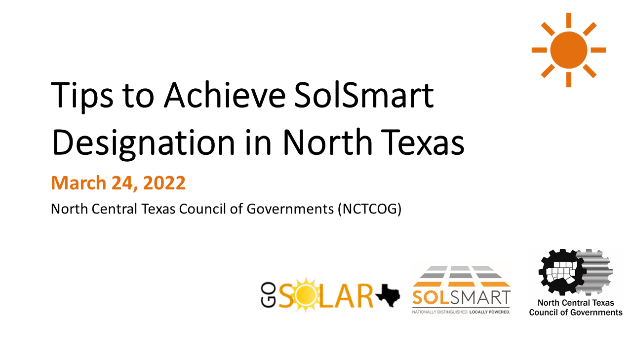 Tips to Achieve SolSmart Designation in North Texas Webinar